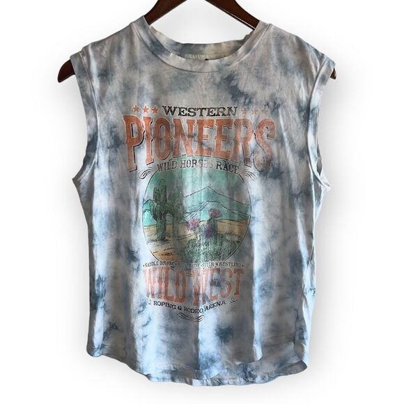 Women's Forever 21 Blue Tie Dye Wild West Tank Top - Picture 1 of 6